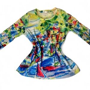 Christopher & Banks Scenic Print Top – Size M Artsy Avant Garde
